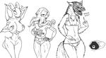  &lt;3 anthro arthropod bag bag_of_devouring big_breasts big_lips bikini black_and_white brain breasts clothing covering covering_breasts dialogue drooling dungeons_&amp;_dragons english_text eyelashes female fur group hand_on_hip huge_breasts insect krenshar lips mandibles mantis midriff mind_flayer monochrome panties pointing saliva sharp_teeth shirt snugundies swimsuit teeth tentacles text thri-kreen underwear what 