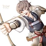  arerecle2 arrow bow_(weapon) drawing_bow fire_emblem fire_emblem_if grey_hair kisaragi_(fire_emblem_if) male_focus open_mouth orange_eyes simple_background solo weapon white_background 