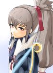  arerecle2 bow_(weapon) collar fire_emblem fire_emblem_if fuujin_yumi grey_hair long_hair looking_at_viewer male_focus ponytail red_eyes solo takumi_(fire_emblem_if) weapon yumi_(bow) 
