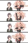  black_hair blue_eyes blush choker closed_eyes danganronpa danganronpa_1 enoshima_junko forget_it_beam heart heart_hands ikusaba_mukuro long_hair multiple_girls pink_hair short_hair spoilers twintails 