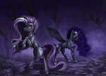  2015 absurd_res angry armor blue_eyes blue_fur blue_hair bra1neater crown cutie_mark equine feathered_wings feathers female feral friendship_is_magic fur grey_fur hair hi_res horn mammal mist multicolored_hair my_little_pony nightmare_moon_(mlp) nightmare_rarity_(idw) outside tree two_tone_hair winged_unicorn wings 