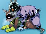  2014 anthro blackjack_o&#039;hare clothed clothing cum drooling duo erection eyewear fur gloves guardians_of_the_galaxy helmet humanoid_penis kori-nio lagomorph male male/male mammal marvel open_mouth partially_clothed penis rabbit raccoon rocket_raccoon saliva sex sweat 
