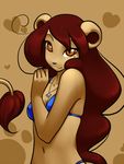  anthro bra brown_fur brown_hair clothed clothing feline female fur hair half-closed_eyes jewelry kittydee lion looking_at_viewer mammal navel necklace panties simple_background smile solo underwear 