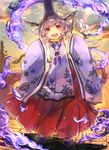  blush cloud cloudy_sky detached_sleeves dragon eastern_dragon hat horns japanese_clothes looking_at_viewer miko open_mouth original red_eyes shoes short_hair silver_hair sky solo tabi tail tate_eboshi virus_(obsession) wide_sleeves 