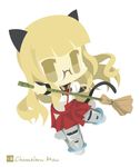  alternate_costume animal_ears bamboo_broom blonde_hair broom cat_ears cat_tail chameleon_man_(three) chibi flat_color glasses japanese_clothes long_hair miko no_lineart perrine_h_clostermann solo strike_witches striker_unit tail world_witches_series 