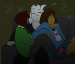  ambiguous_gender anthro asriel_dreemurr caprine chara_(undertale) clothing creepykitty413 fur goat horn human legwear male mammal protagonist_(undertale) sleeping socks sound_effects undertale video_games white_fur zzz 