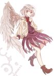  angel_wings dress jacket kishin_sagume long_sleeves looking_at_viewer md5_mismatch miyakure open_clothes open_jacket purple_dress red_eyes silver_hair single_wing smile solo touhou wings 