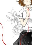  brown_hair donut_(lily_love) flower head_out_of_frame highres lily_(flower) lily_love ratana_satis red_string solo string 