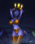  2boys bikini black_hair blue_eyes boots dr_graevling draenei hetero highres horns long_hair multiple_boys multiple_penises penis purple_skin solo_focus swimsuit tail thigh_boots thighhighs uncensored warcraft world_of_warcraft 