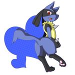  &lt;3 1:1 butt feet full-length_portrait happy hi_res hindpaw looking_at_viewer looking_back lucario male nintendo open_mouth pawpads paws pok&eacute;mon raised_tail red_eyes simple_background spikes video_games white_background 