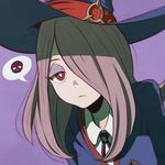  hair_over_one_eye hat koyorin little_witch_academia long_hair looking_at_viewer luna_nova_school_uniform necktie pale_skin purple_hair red_eyes school_uniform solo spoken_skull sucy_manbavaran watermark web_address witch_hat 