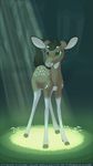  2016 autumndeer cervine deer flower glare grass green_eyes hooves mammal pink_nose plant solo spots standing 