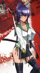  blue_eyes busujima_saeko highschool_of_the_dead katana official_art ponytail purple_hair solo sword weapon 