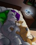 abs bed bite canine cuddling duo ear_biting fox fox_mccloud male male/male mammal muscular nintendo nude romantic size_difference smile star_fox strisk video_games wolf wolf_o&#039;donnell 