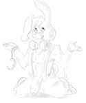  anthro bow_tie claws clothed clothing disney flaccid gloves greyscale hair handcuffs kneeling lagomorph male mammal monochrome navel overalls partially_retracted_foreskin penis rabbit roger_rabbit shackles solo teeth toe_claws uncut velrizoth who_framed_roger_rabbit 