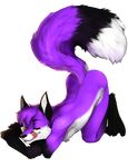  all_fours ass_up bent_over black_fur brown_eyes butt canine caylen fluffy_tail fox front_view fur licking looking_at_viewer lying male mammal on_front purple_fur saliva solo tongue tongue_out tylowell wagging white_fur wiggle 