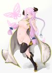  areolae bare_shoulders black_legwear blue_eyes boots breasts demon_horns draph full_body granblue_fantasy hair_ornament hair_over_one_eye highres horns large_breasts lavender_hair light_smile lips long_hair looking_at_viewer narmaya_(granblue_fantasy) nipples open_clothes pointy_ears puffy_nipples simiz single_thighhigh smile solo standing standing_on_one_leg thighhighs 