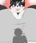  2016 anthro big_breasts black_fur black_hair blue_eyes blush breasts canine clothed clothing digitaldomain123 dog duo english_text female fur hair huge_breasts male mammal open_mouth simple_background smile teeth text 