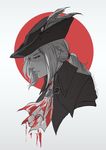  blood bloodborne bloody_clothes cravat hat koyorin lady_maria_of_the_astral_clocktower ponytail simple_background solo the_old_hunters tricorne white_background 