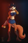  anthro big_breasts blue_hair breasts canine carmelita_fox clothing ear_piercing female fox fur gun hair jacket lights mammal piercing police ranged_weapon skirt sly_cooper_(series) stuntgun themc video_games weapon 