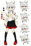  anger_vein angry animal_ears black_legwear blush character_sheet color_guide detached_sleeves expressions fangs hand_on_hip hat highres inubashiri_momiji looking_at_viewer multiple_views open_mouth pom_pom_(clothes) red_eyes shinomiya_naka short_hair silver_hair skirt smile tail thighhighs tokin_hat touhou translation_request wolf_ears wolf_tail 