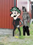  anthro barn clothing feline fur grass grey_fur invalid_tag lion luigi machine mammal mario_bros mastubation meme nintendo pants peeing real robot unzipped urine video_games weegee 