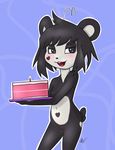  2016 anthro areola bear black_hair blush cake digital_media_(artwork) female flat_chested food fur hair ken_ashcorp kenny looking_at_viewer mammal nipples nude open_mouth panda petitpanda pussy smile solo white_fur zekromlover 