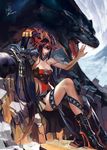  android black_hair breasts hako_(mypixid) high_heels highres long_hair long_legs looking_at_viewer mechanical_arm original panther ponytail rock sitting small_breasts solo teeth very_long_hair white_eyes 