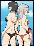  alisa_ilinichina_amiella ass bad_id bad_pixiv_id bangs bikini black_hair blunt_bangs breasts butt_crack cowboy_shot from_behind god_eater grey_hair medium_breasts multiple_girls nekotomo32 short_hair side-tie_bottom sideboob small_breasts swimsuit tachibana_sakuya_(god_eater) 