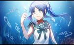  aki_(neyuki41028) blue_eyes blue_hair dress hiradaira_chisaki jellyfish long_hair nagi_no_asukara sailor_dress school_uniform serafuku side_ponytail solo underwater 