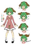  /\/\/\ 1girl :t anger_vein angry animal_ears blush character_sheet closed_eyes color_guide dress expressions fang green_eyes green_hair heart_sutra highres kasodani_kyouko multiple_views o_o open_mouth shinomiya_naka short_hair skirt smile surprised tail tareme tears touhou translated 