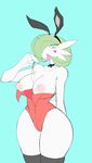  animal_humanoid big_breasts breasts clothed clothing condom filled_condom gardevoir humanoid lagomorph mammal nintendo pok&eacute;mon rabbit_humanoid simple_background skimpy solo thick_thighs video_games 