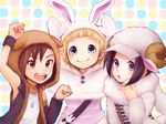  animal_hood black_hair blush brown_eyes brown_hair bunny_hood dog_hood green_eyes highres himeno_kanon hood hoshimelon idolmaster idolmaster_side-m male_focus mofumofuen multiple_boys okamura_nao open_mouth purple_eyes sheep_hood smile tachibana_shirou 