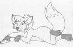  anthro barefoot canine digitigrade english_text female fluffy_tail fox greyscale gun handgun holding_object holding_weapon looking_at_viewer lying mammal mizzyam monochrome nude on_front pencil_(artwork) pinup pistol pose ranged_weapon side_view sierra_vix solo text traditional_media_(artwork) weapon 