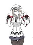  :o anchor black_gloves black_legwear black_neckwear black_ribbon blonde_hair blue_eyes blue_skirt blush breasts byeontae_jagga capelet collar covered_navel cowboy_shot gloves graf_zeppelin_(kantai_collection) hair_between_eyes hat iron_cross kantai_collection large_breasts long_sleeves looking_to_the_side military military_uniform miniskirt necktie pantyhose parted_lips peaked_cap pleated_skirt ribbon sidelocks simple_background skirt solo standing thigh_gap twintails undressing uniform white_background 