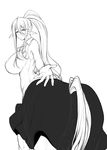  anus big_breasts black_and_white blush breasts centaur centorea_shianus_(monster_musume) clothed clothing equine equine_taur hooves huge_breasts looking_at_viewer looking_back mammal monochrome monster monster_girl monster_musume_no_iru_nichijou otzer5957706 pointy_ears pose pussy raised_tail sketch solo taur translucent transparent_clothing 