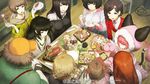  akiha_rumiho amane_suzuha animal_hood black_hair brown_hair cat_hood cat_paws cat_tail eating fingerless_gloves food game_cg gloves hair_ornament hashida_itaru hat highres hood huke indoors long_hair multiple_girls official_art open_mouth paws pink_hair shiina_kagari shiina_mayuri short_hair smile steins;gate steins;gate_0 tail tennouji_nae urushibara_ruka 