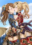  beatrix_(granblue_fantasy) belt blonde_hair boots braid breast_press breasts brown_hair closed_eyes fingering french_kiss granblue_fantasy hairband hand_in_panties highres kiss medium_breasts multiple_girls mutual_masturbation nichika_(nitikapo) nipples panties ponytail pussy_juice saliva shorts skirt symmetrical_docking thigh_boots thighhighs tongue unbuckled_belt underwear yuri zeta_(granblue_fantasy) 