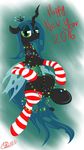 2016 abstract_background arm_warmers changeling clothing english_text female feral friendship_is_magic holidays horn leg_warmers legwear looking_at_viewer my_little_pony new_year queen_chrysalis_(mlp) socks solo text wan1357 wings 