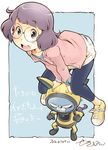  angry animal_ears artist_name blue_eyes bunny_ears clenched_hands clenched_teeth dated glasses helmet leggings looking_at_viewer misora_inaho open_mouth sekihan spacesuit teeth usapyon youkai youkai_watch youkai_watch_3 