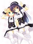  alternate_costume black_hair blonde_hair blue_eyes bunny_pose feet fleur_de_lapin_uniform gochuumon_wa_usagi_desu_ka? highres kirima_sharo long_hair maid matching_outfit multiple_girls no_shoes ochinsama purple_eyes short_hair tedeza_rize thighhighs white_legwear 