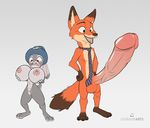  2015 balls big_balls big_breasts breasts canine disney duo erection female fox grey_background huge_balls huge_breasts hyper hyper_balls hyper_breasts hyper_penis judy_hopps lagomorph leongon male mammal necktie nick_wilde nipples nude penis rabbit simple_background zootopia 