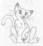  anthro arm_support barefoot breasts cat clitoris clothed clothing feline female front_view gaping gaping_pussy greyscale looking_at_viewer mammal mizzyam monochrome open_mouth pencil_(artwork) presenting pussy sitting smile solo spread_legs spread_pussy spreading traditional_media_(artwork) unknown_character whiskers 