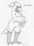  avian beak bird cardinal english_text featureless_crotch female greyscale looking_at_viewer mimi_mackenzy mizzyam monochrome nude pencil_(artwork) pigtails solo text traditional_media_(artwork) winged_arms wings 