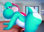  2018 big_butt big_nose blush butt classroom cyan_skin cyan_yoshi digital_media_(artwork) dinosaur eyewear glasses half-closed_eyes hi_res huge_butt jacob_(yoshi) looking_back male mario_bros multicolored_scales multicolored_skin nintendo nude owo penis precum presenting presenting_hindquarters purple_eyes raised_tail reptile scales scalie school seductive slightly_chubby thick_thighs two_tone_scales two_tone_skin video_games visionaryserpent white_skin wide_hips yoshi 