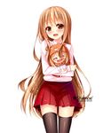  black_legwear brown_eyes brown_hair doma_umaru dual_persona grandia_bing himouto!_umaru-chan komaru long_hair minigirl open_mouth pleated_skirt red_skirt simple_background skirt standing thighhighs very_long_hair white_background zettai_ryouiki 