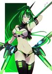  armor artist_name bangs bare_shoulders blue_eyes breasts crop_top green_hair green_heart headgear horn large_breasts long_hair navel neptune_(series) next_green power_symbol shin_jigen_game_neptune_vii solo symbol-shaped_pupils very_long_hair yurax-mae 