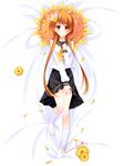  black_skirt brown_eyes brown_hair dakimakura flower full_body grandia_bing long_hair looking_at_viewer lying nisekoi on_back pleated_skirt school_uniform skirt smile socks solo tachibana_marika twintails white_legwear 