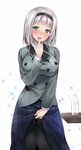  anna_nishikinomiya aqua_eyes black_legwear blush bottle breasts commentary_request finger_licking hairband heart heart-shaped_pupils large_breasts licking looking_at_viewer nironiro pantyhose school_uniform shimoneta_to_iu_gainen_ga_sonzai_shinai_taikutsu_na_sekai short_hair silver_hair skirt skirt_lift smile solo sparkle symbol-shaped_pupils tongue tongue_out 