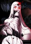  breasts claws detached_sleeves dress horn kantai_collection koi_drake large_breasts long_hair red_eyes ribbed_dress seaport_hime shinkaisei-kan short_dress solo white_hair white_skin 